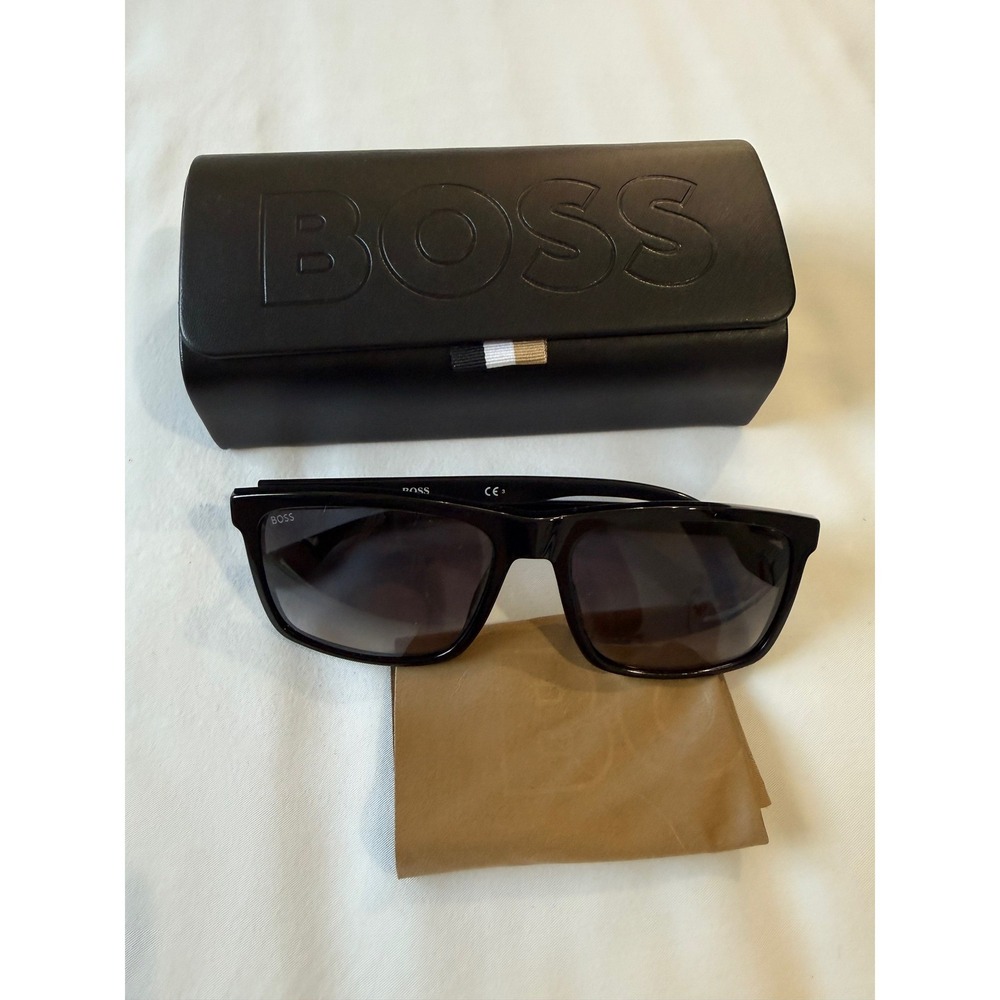 Hugo Boss Black Rectangular Sunglasses with Embossed Case and Cloth